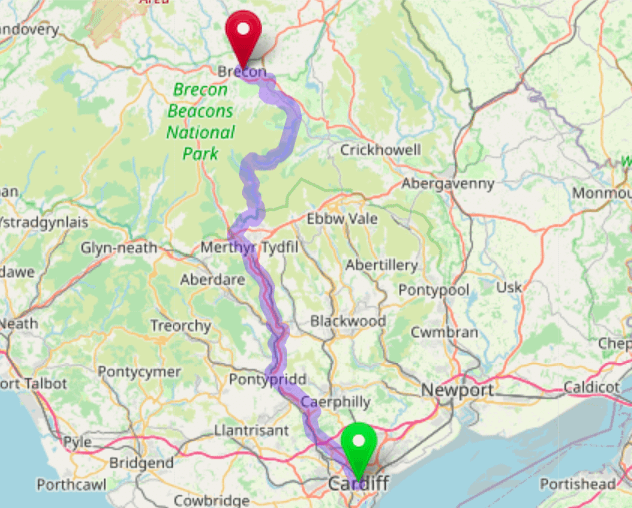 Cycling the Taff Trail in Wales, UK: Map